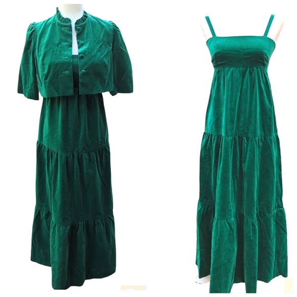 Vintage Dresses & Skirts - Vintage Green Velvet Lanz Originals Dress and Jacket Size 6